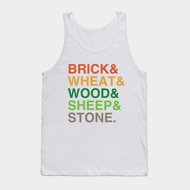 Settlers of Catan Shirt| Brick and Wheat and Wood and Sheep and Stone Tank Top by HuhWhatHeyWhoDat
